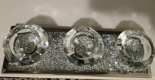 EagleWiz 3 Tealights Candle Holder Plate Crystal Affect Crushed Mirror Diamante Home tea light holder