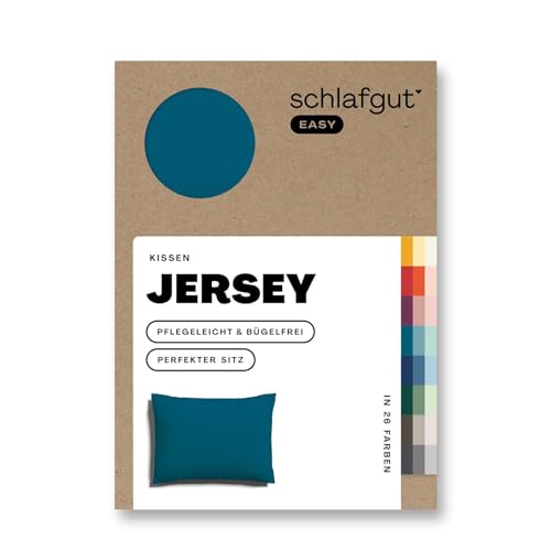 schlafgut Easy Mako-Jersey Kissenbezug 40x60 cm Petrol Deep (Dunkelpetrol) – 100% Baumwolle Kopfkissenbezug Bügelfrei mit Ton-in-Ton Reißverschluss – Made in Green by Oeko-TEX
