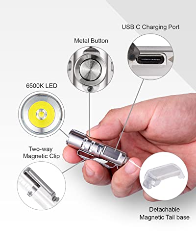 Rovyvon A2 G4 Usb C Rechargeable Keychain Flashlight, 650 Lumens 6500K Cool White Super Bright Small Edc Pocket Light Gear With Magnetic Clip And Tail Base, Metal Switch For Daily Carry Use #TOP2