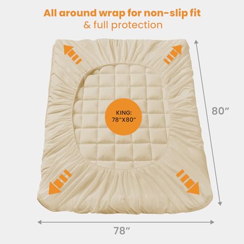 MATBEBY King Size Mattress Pad - Cooling Breathable Mattress Topper, Quilted Fitted Mattress Protector, Pillow Top Mattress Cover with 8-21" Deep Pocket, Soft, Machine Washable, Beige, 78x80 Inches