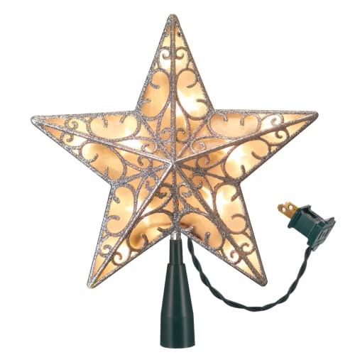 Christmas Star Tree Topper, Plug In Sliver Glittered 3D Star Tree Topper, Metal Hollow Designed Built-In 10 Bulbs String Lights For Indoor Office Christmas New Year Holiday Tree Decoration #TOP1