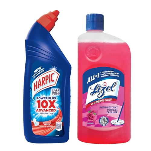 Lizol Disinfectant Floor Cleaner, Floral - 975 ml With Harpic Powerplus Disinfectant Toilet Cleaner, Original - 1 L (B076ZHCJKQ) Amazon Price History, Amazon Price Tracker