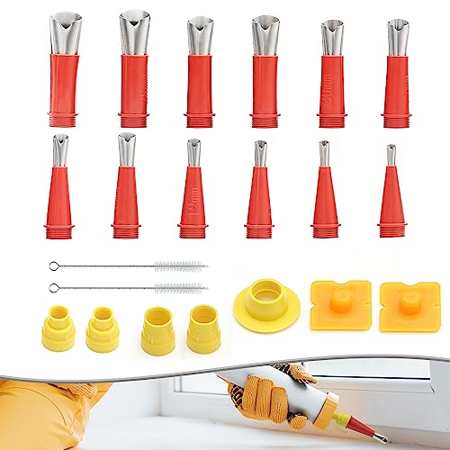 Stainless Steel Caulking Nozzle Coating, 21PCS Reusable Rubber Nozzle Tool, Easy Caulking Finisher Set with Base, Brushes, Scraper, Caulk Nozzles Applicator for Floor Corner Brick Joint