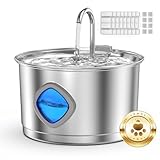 Premium Stainless Steel Cat Water Fountain:94.7oz/2.8L Automatic Pet Fountain for Cats Indoor, Quiet Cat Water Bowl Dispenser-Gifts for Cats &Small Animals(2.8L,with 8 Filters and 8 Sponges)