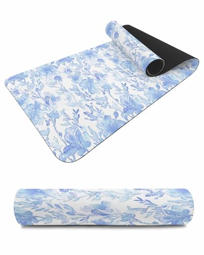 Debedcor Heat Proof Table Pads Waterproof Decorative, Blue Flowers Non-Slip Table Countertop Protector, Rustic Abstract Floral Botanical Insulation Mat for Kitchen Room, 40 x 12 Inches