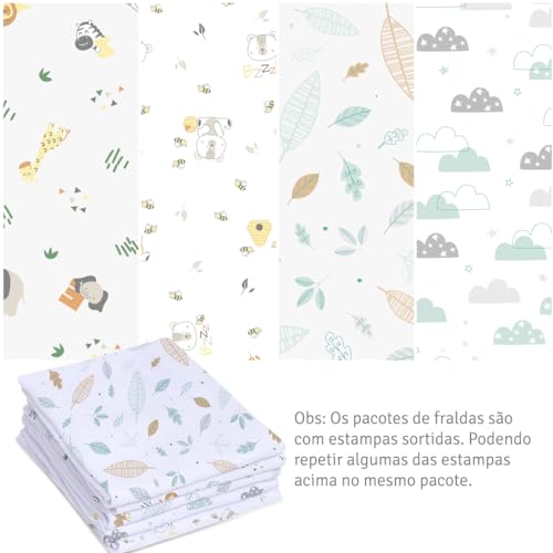 Papi Textil Toalha de Fralda Super Luxo Mami c/Bainha Estampada 1,15m x 68cm Contém 03 Un