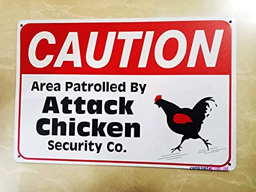 Retro Metal Tin Sign/Caution Area Patrolled by Attack Chicken Sign Chicken Coop Country Decor for Home Farm Sign Retro Chicken Warning Sign 12 X 8 INCH