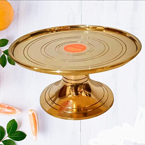 Image of Madhura eStores Brass Decorative Round Pooja Kamatshi diya Stool (stand)| Brass Chowki | GOD DEEP Decor Sitting Table / stand ( Dia 4.5 inch Inches, Ht 2.2 inches, Wt.250 gms)