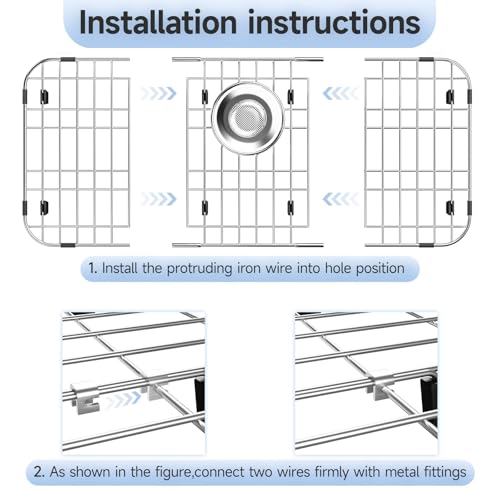 jkxoo 23’’ x 13’’ Sink Protectors for Kitchen Sink, Stainless Steel Kitchen Sink Protector, Sink Grate for Bottom of Kitchen Sink with Rear Drain, Sink Grid for Single Bowl Kitchen Sink
