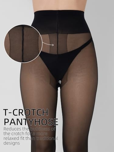 2 Pair T-Crotch Sheer Pantyhose for Women- 30D High Waist Control Top Stockings with Invisible Reinforced Toes2