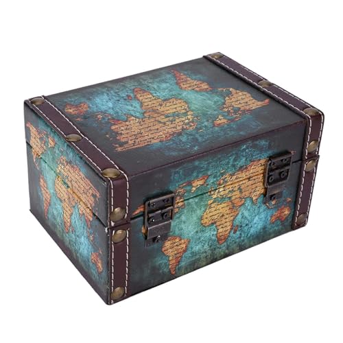 HERCHR Caja de Madera, Cofre del Tesoro Vintage Estilo Europeo Baúles Decorativos para Almacenamiento Organizador de Joyería Retro Caja de Almacenamiento Decorativa para Joyería Baratijas de Perlas