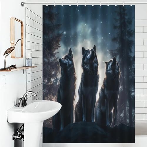 Rideau de douche loup polyester imperméable lavable en machine - 6