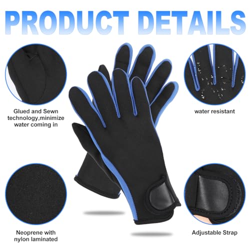 Micosuza DG-001-BL-L Neoprene 1.5Mm Five Finger Dive Gloves thumb #2