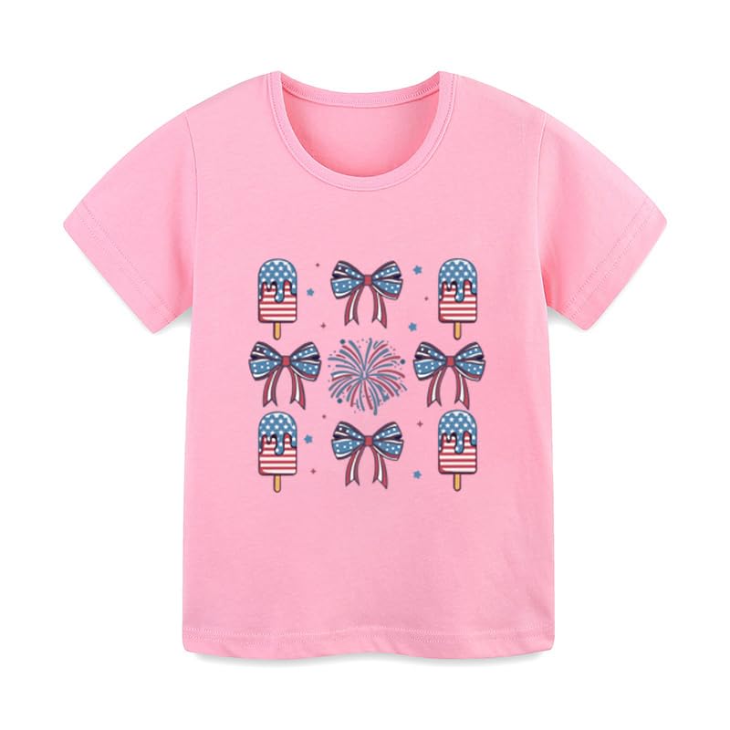 Image of Toddler Girls 4th of July T-Shirt American Flag Popsicle Print Cotton Kids Boys Independence Day Tees