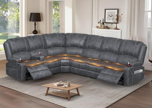 Yolsali 6-Seater Reclining Sectional Sofa, Grey with USB