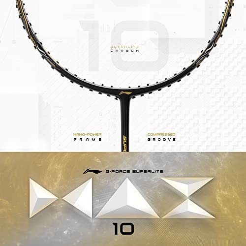 Li-Ning G-Force Superlite Max 10 Carbon Fibre Badminton Racket with Free Full Cover(80 Grams, 28 Lbs) (Black/Gold/White) 7 41PvTVKfr6L