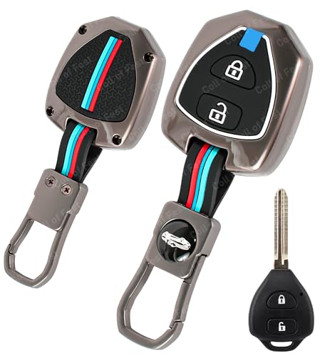 Image of Coll of Fest Premium Metal Silicon Key Cover Compatible with Toyota Innova Fortuner Corolla 2 Button Smart Key Cover Metal & Silicon Protection Glow in the Dark