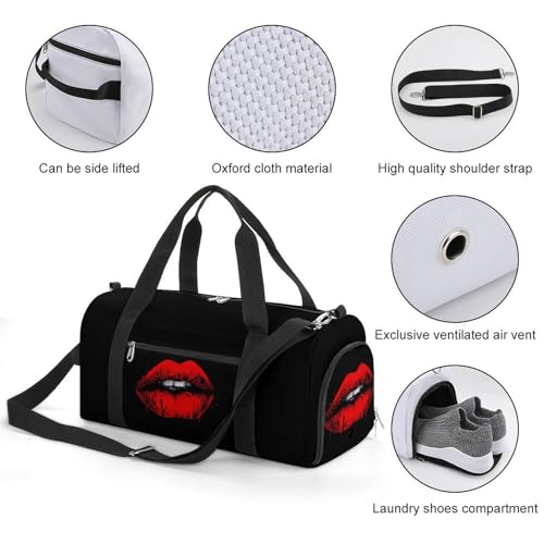 Red Lips Gym Bag Travel Duffel Bag Sports Tote Bag Workout Bag Weekender Bag for Women Men3
