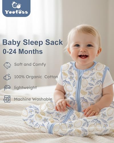 Image of Yoofoss Baby Sleep Sack 6-12 Months Wearable Blanket for Babies 100% Organic Cotton 2-Way Zipper TOG 0.5 Toddler Sleeping Sack 3 Pack, Comfy Lightweight Sleep Sacks