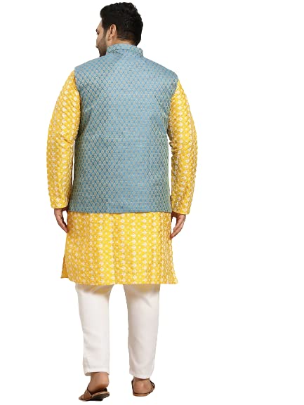Image of SOJANYA (Since 1958, Men's Silk Blend Grey Kurta Pyjama & Silk Blend Jacket Combo