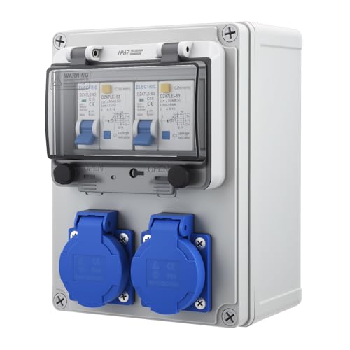 Coffret Électrique de Chantier 230V, Répartiteur Mural 16 A IP67 Distributeur de Courant Électrique avec Disjoncteur, Distributeur de Puissance Consommée...