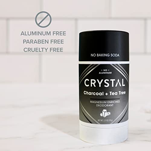 Crystal Magnesium Solid Stick Natural Deodorant, Non-Irritating Aluminum Free Deodorant For Men Or Women, Safely And Effectively Fights Odor, Baking Soda Free, Charcoal & Tea Tree, 2.5 Oz #TOP3