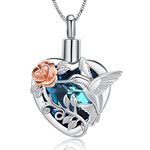 Yinplsmemory Heart Urn Necklace for Ashes for Women Hummingbird Cremation Jewelry for Ashes Holder Keepsake Urn Jewelry