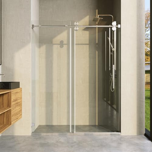 Frameless Shower Door, 62"-66" Wide, 76" High, 3/8" (10mm) Clear