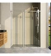 Frameless Shower Door, 62"-66" Wide, 76" High, 3/8" (10mm) Clear Tempered Glass, Noiseless, Water...