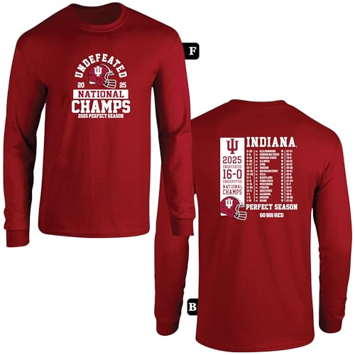 J2 Sport Indiana Hoosiers National College 2026 CFP Champions Long Sleeve T-Shirt - 2025 NCAA Football Champs Tee - Unbeaten T Shirt - 16-0 Apparel, Crimson, 2XL