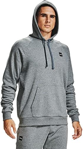 Under Armour Mens Rival Fleece Hoodie , Pitch Gray Light Heather (012)/Onyx White , Medium