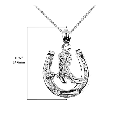 .925 Sterling Silver Lucky Horseshoe With Cowboy Boot Charm Pendant Necklace With Rolo Chain - 20" #TOP3
