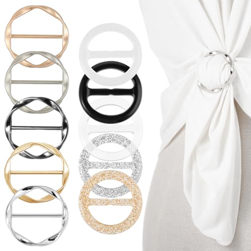 Nogeqi 10 Stück t Shirt Clip Schnalle, Schalspangen Damen Metall, Schal Ring Clip Schal Ringe für Schals, Modische Seidenschal Clip Schalring Tuchring Taille Runde for Kunststoff Harz Lose