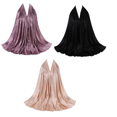 KXY 3 Pieces 70 * 180CM Muslim Silk Hijab Shawls Scarf for Women Satin Head Wraps Long Shawl