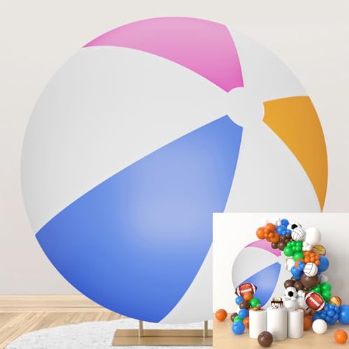 Polyester Diameter 6.5ft Round Beach Ball Backdrop Cover Summer Seaside Theme Party Photography Background Adult Pool Birthday Party Decor Supplies Portrait Studio Photo Prop
