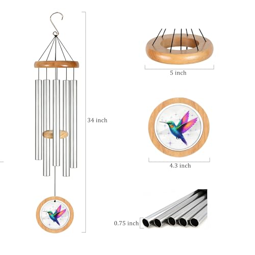 Wind Chimes for Outside, 34" Hummingbird Memorial Wind Chimes for Loss of Loved One, Garden Gifts for Mom Grandma Women, Deep Tone Wind Chimes for Yard Patio Porch Home Garden Outdoor Decorations by OOYAYA - Used condition - Image 2