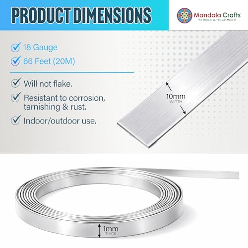 Image of Mandala Crafts 10mm Silver Copper Tone Flat Aluminum Wire for Sculpting | 66 FT, Anodized, Colored, Tarnish Resistant, Bendable, Flexible, for Jewelry Making, Bezel, Bonsai, Armature, Outdoor
