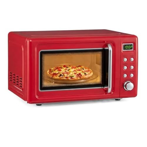 Mini encimera de microondas de 0,7 pies cúbicos, microondas Retro de 700W con 5 ajustes de descongelación de micropotencia, plataforma giratoria de vidrio, ventana de visualización LED