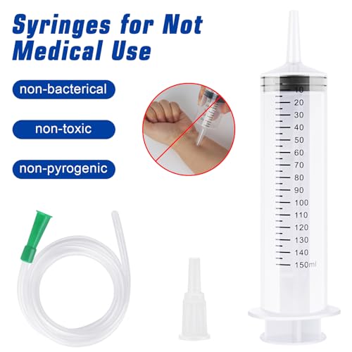150ml Spritze mit Schlauch,Plastikspritze mit Kappe,Große Spritze Wiederverwendbar,Großer Kapazität Spritzen,Einzeln Versiegelte Spritzen für Labor,Industrie,Haustierfütterung (150/250/350/550 ml)