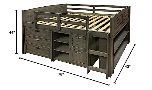 Donco Kids Louver Panel Twin Modular Low Loft Bed In Antique Grey Finish - Combo Set A #TOP2