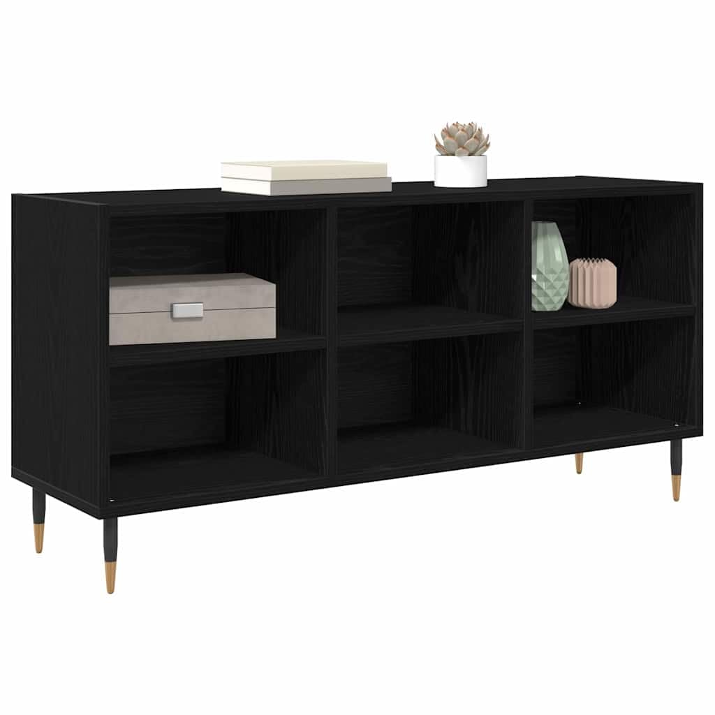 TV-Schrank Schwarz Eichen-Optik 103,5 x 30 x 50 cm Fernsehtisch mit 6 Regalen, verstellbare Böden, stabiler Metallbeine, Wandbefestigung, minimalistisch modern, für Wohnzimmer und Media Center