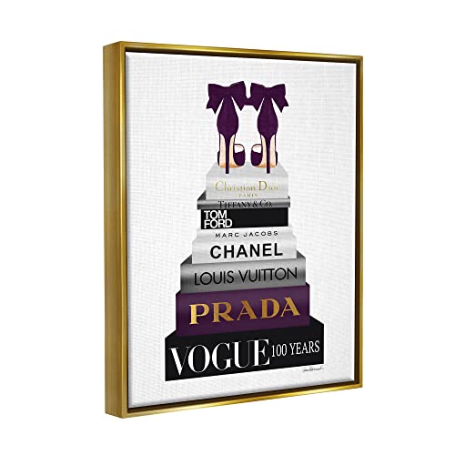 Image of Fashion Designer Shoes Bookstack, 24 x 30 Inch Canvas in Floater Frame | Stupell Industries . By Amanda Greenwood . Ready to hang . Chic giftable decor . Made in USA