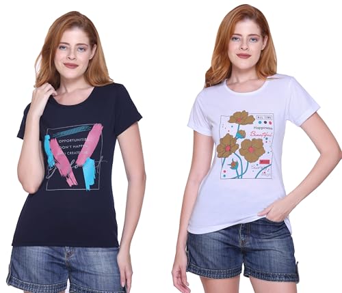 Image of Women's Cotton Half Sleeve Regular Fit T Shirt || Printed Tshirts for Women Pack of 2