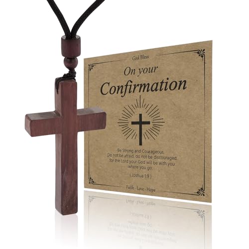 MILAKOO PrièRe BéNéDiction Pendentif Croix En Bois Collier pour la PremièRe Communion Cadeaux IdéAl Avec Carte D'Amour