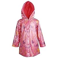 Wippette Baby Girls Hooded Waterproof Fleece Lined Heart Print Raincoat Jacket - Pink (12 Months)
