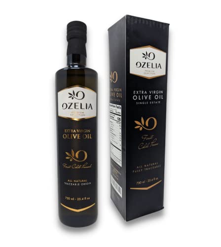 OZELIA Extra Virgin Olive Oil, Single Family Estate/Sourced, First Cold Extracted/Pressed, Unblended, All Natural, Fruity & Smooth Flavor (25 Fl Oz / 750 ml)