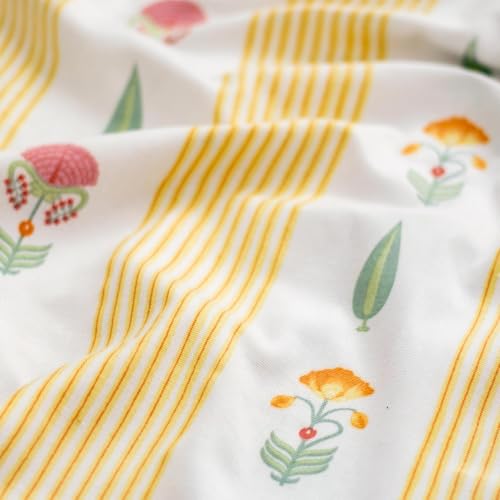 Image of Tranquebar Curtain Co. 152 cm (5 Feet), Yellow Floral Print, Set of 2, 100% Cotton Fabric,Eyelets, Reva- Window Curtains 5 Feet Long,Eyelets