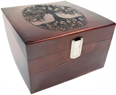 Miniatura 8 de Blake & Lake Tree of Life - Caja decorativa de madera grande, caja de recuerdos de madera con tapa con bisagras y pestillo de metal, cajas de