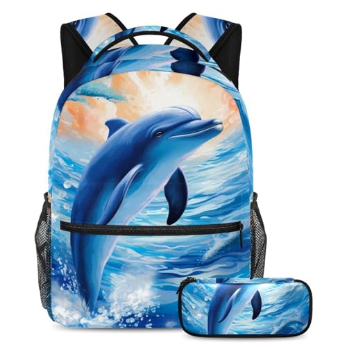 Sac à dos avec trousse à crayons motif baleine robuste pour l'école