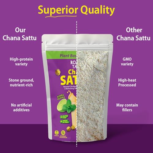Image of Roasty Tasty Chana Sattu Powder | Nimboo Pudina Flavor | Plant Based Protein | Energy Booster | High in Protein | High in Fiber | Healthy Food | Roasted Chana | Sattu Atta | Gluten Free | 250 gm